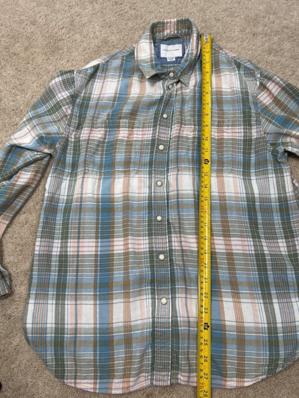 American Eagle Plaid Flannel Shirt Sz XS Pearl Snap Grunge Longsleeve Streetwear - Picture 13 of 14